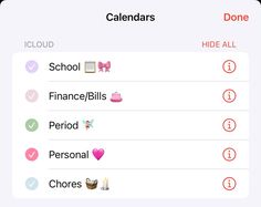 an iphone screen showing the calendars for school and finance bills