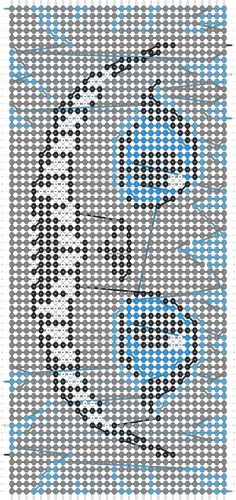 a cross stitch pattern with the letter s in blue and black on a white background