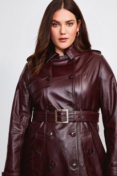 Make Your Coat The Outfit. So Good You Almost Won'T Want To Take It Off, This Leather Mac Offers A Dose Of Confidence To Your New-Season Wardrobe. Designed In Sumptuously Soft Leather, It'S Beautifully Detailed With A Pointed Collar, Storm Flap Back, Double-Breasted Front And Metal Buckle Belt.  The Tanneries We Use Have Been Audited To The Leather Working Group Standard, Which Aims To Lessen The Impact Of Leather Production On The Environment. All Our Leather Pieces Are By-Products Of The Meat Fall Double-breasted Leather Outerwear, Double-breasted Leather Jacket For Fall, Fall Double-breasted Leather Jacket, Fall Leather Belted Outerwear, Luxury Faux Leather Outerwear For Fall, Luxury Faux Leather Fall Outerwear, Plus Size Leather, Plus Size Trench Coat, Rainwear Fashion