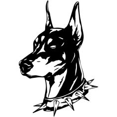 a black and white drawing of a dog's head with spiked spikes on it