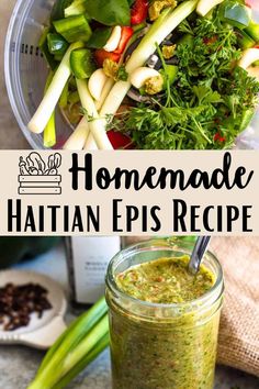 a salad in a glass jar with the words homemade manhattan epis recipe on it