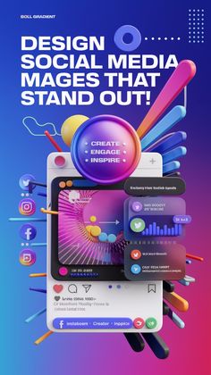 an advertisement for social media that stands out from the background with colorful shapes and colors