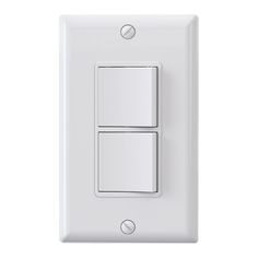 a white light switch with two switches on each side and an outlet for the wall