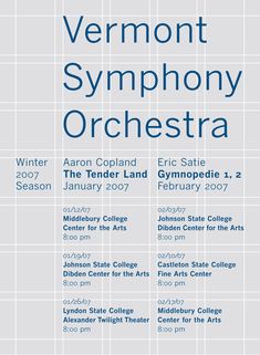 the front and back cover of a concert poster for vermont sympheny orchestra