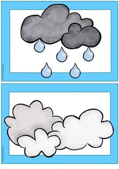 two pictures with clouds and rain on them