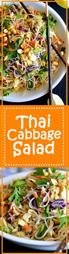 thai cabbage salad with chopsticks on the side and an orange frame over it