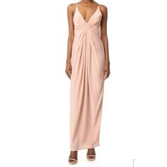 Beautiful Dress With Flattering Silhouette. Perfect For A Wedding Or Black Tie Event Lightly Padded And Lined, So No Bra Necessary Criss-Cross Straps In The Back With Hidden Zip Closure. Color: Lily (Aka Blush) 100% Silk With Polyester Lining Pink Pre-draped Maxi Dress For Cocktail, Pink Ruched Bodice Dress For Wedding Guest, Pink Dress With Ruched Bodice For Wedding Guest, Pink Backless Dress For Formal Occasion, Pink Backless Formal Dress, Pink Silk V-neck Evening Dress, Blush Evening Dress For Wedding, Blush Sleeveless Wedding Dress, Pink Silk Evening Dress For Bridesmaid