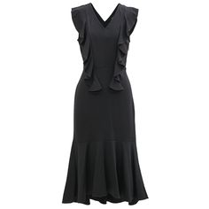 A comfortable and feminine dress, raised with ruffles along the bust and back. Near the body line with V neckline and flared skirt volume of a wide ruffle. To wear during the day and in the evening for a glamorous and delicate look. Main fabric: 62% Viscose, 33% Nylon, 5% Elastane Machine wash gentle cycle (30 degrees max) Elegant Dresses With Ruched And Ruffled Straps, Elegant Ruched Midi Dress With Ruffled Straps, Elegant Dresses With Ruffled Straps And Ruffles, Elegant Fitted Ruffle Dress With Ruffle Hem, Elegant Midi Dress With Ruffled Straps For Formal Occasions, Elegant Midi Dress With Ruffled Straps For Formal Events, Elegant Midi Dress With Ruffle Sleeves And Details, Elegant Fit And Flare Midi Dress With Flared Hem, Chic Ruffle Hem Dress For Formal Occasions