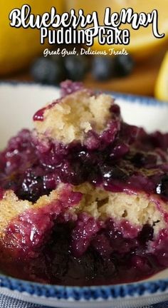 blueberry lemon pudding cake with fresh blueberries