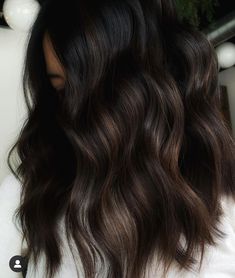 Coffee Highlights Hair, Short Dark Brown Hair With Caramel Highlights, Dark Chocolate Brown Hair Balayage, Black Hair Brown Balayage, Dark Brown Hair With Black Lowlights, Chocolate Highlights On Black Hair, Dyed Hair Inspiration For Brunettes, Dark Balayage Black, Dark Hair Balayage Black