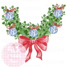 a watercolor christmas ornament with greenery and baubles