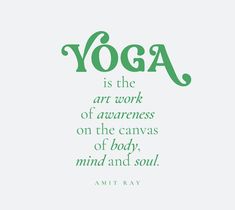 the words yoga are written in green on a white background