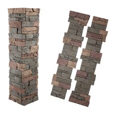 two stacks of stacked stone blocks on white background