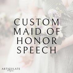 the words, custom maid of honor speech are in front of two brides