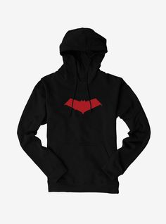 Batman Red Hood Logo Hoodie Red Fan Apparel Hoodie, Red Long Sleeve Hoodie With Logo Print, Red Long Sleeve Hoodie With Logo, Red Hoodie With Logo Print And Crew Neck, Red Fan Apparel Hoodie Sweatshirt, Red Winter Hoodie For Fan Apparel, Red Crew Neck Hoodie With Logo Print, Pre-shrunk Black Hoodie For Fall, Black Pre-shrunk Hoodie For Fall