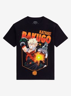 Make way for Great Explosion Murder God Dynamight! Rep your favorite hero with this tee from My Hero Academia  featuring a jumbo portrait of Bakugo in his hero costume and the MHA emblem at the bottom.100% cottonWash cold; dry lowImportedListed in men'sunisex sizes Bakugou's Skull Shirt, My Hero Academy Logo, Mha Merch Clothes, Bakugo Clothes, Mha Outfit Ideas, Mha Merch, Dory Finding Nemo, My Hero Academia Shirt, My Hero Academia Merchandise