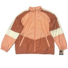 Brand: Champion Item: Champion Track Suit Retro Jacket Condition: New With Tags Size: Mens/Unisex Us Size Xl Color: Peach, Ivory Description: Champion Does It Again By Bringing Back The Trending Tracksuit! This Windbreaker Is The Modern Addition To The Classic 80s And 90s Design That Features The Retro Colorblocking. - Windbreaker, Softshell "Swishie" Design - Full Front Zip - Color Block (Peach, Dark Peach/Brown, Ivory) - Foldable Collar, Two Front Slant Pockets - Embroidered Champion Logo On N 90s Nylon Windbreaker For Fall, 90s Nylon Track Jacket For Fall, 90s Style Nylon Track Jacket For Fall, Retro Nylon Windbreaker For Fall, 90s Style Nylon Spring Outerwear, 70s Tracksuit, Retro Tracksuit, 90s Design, Champion Jacket