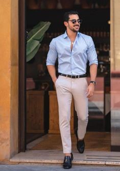 "Men Dress, Casual Pant Shirt, Sky Blue Shirt Beige Pant, Slim Fit Trouser and shirt, Party wear Dress, Gift For Him. Fabric Type = cotton and imported  Collar Style = collared  Length = Normal Color =  white  shirt and green pent Size Type = XS,S,M,L,XL,XXL,XXXL Size Selection ---------------- WE REQUEST OUR BUYERS TO SELECT THEIR SIZE ACCORDING TO SIZE CHART AVAILABLE IN THE PHOTO SECTION. OUR ITEMS ARE MADE ACCORDING TO ABOVE MENTIONED SIZE CHART, SO PLEASE MAKE SURE YOU ARE BUYING A SIZE ACCORDING TO OUR CHART. OUR SIZES ARE NOT STANDARD US / UK or EU, SO PLEASE SELECT IT ACCORDING TO WHAT IS LISTED ABOVE. IF YOU ARE NOT SURE ABOUT YOUR SIZE, PLEASE MESSAGE US THROUGH \"MESSAGE SELLER\". SO CHOOSING THE RIGHT SIZE ACCORDING TO YOUR BODY MEASUREMENTS HELPS ERADICATE ALMOST ALL SIZING IS Blue Shirt For Summer Party, Light Blue Slim Fit Dress Shirt For Semi-formal Occasions, Blue Summer Party Shirt, Blue Shirt For Office Wear In Summer, Blue Office Wear Shirt For Summer, Blue Office Shirt For Summer, Men Dress Casual, Blue Shirt Outfit Men, Outfit Hombre Casual