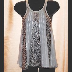 Express Gorgeous Sequined Sexy&Sheer Not See Through Sheer Back Not Front Soo Soft And Comfy All In One!The Spells Elegant Nwot!! All In One, Silver Gold, Womens Tops, Tank Tops, Silver, Women Shopping, Gold, Color