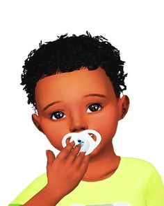 a young boy with curly hair holding a pacifier in his mouth