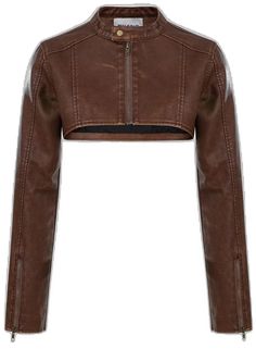 Trendy Brown Long Sleeve Leather Jacket, Trendy Long Sleeve Faux Leather Jacket, Trendy Brown Fitted Leather Jacket, Trendy Fitted Brown Leather Jacket, Trendy Fitted Faux Leather Outerwear, Chic Fitted Brown Cropped Jacket, Winter Fitted Faux Leather Biker Jacket, Brown Fitted Long Sleeve Outerwear, Fitted Faux Leather Outerwear For Spring