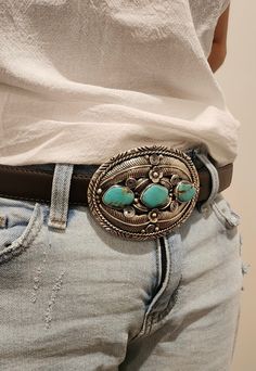 Kat Belt Buckle This Natural Turquoise Belt Buckle features a western style design handcrafted with three turquoise stones, all set in .925 sterling silver. Western Style Design Handcrafted with Care .925 Sterling Silver Setting Three Turquoise Stones for a Pop of Color Sterling Silver Natural Turquoise Turquoise Belt Buckle, Cowgirl Bling Jewelry, Blush Boutique, Turquoise Belt, Western Buckles, Fashion Belts, Turquoise Boho, Turquoise Jewelry Native American, Arizona Turquoise