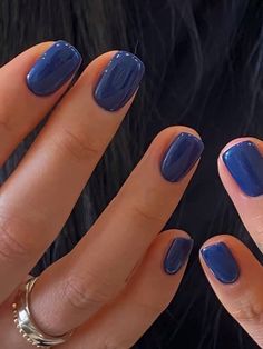 Deep Blue Gel Nails, Navy Gel Manicure, Navy Blue Shellac Nails, Short Sapphire Blue Nails, Classic Gel Manicure, Fall Nails Inspo 2024, Navy Dip Nails, Navy Blue Nails Gel, Short Nail Fall