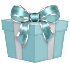 a blue gift box with a silver ribbon and a bow on the top, isolated against a black background