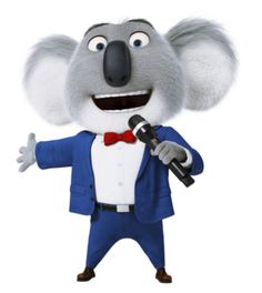 a cartoon koala wearing a suit and holding a microphone