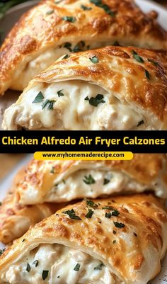 chicken alfredo air fryer calzones on a plate