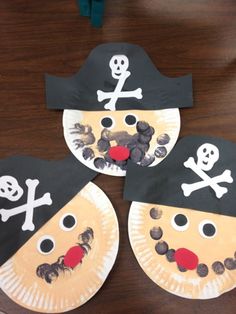 four paper plates with pirate faces on them