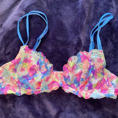 Gorgeous Victoria’s Secret Pink Floral Unlined Lace Bra. Size 34b. Never Worn. Super Cute And Perfect For The Spring/Summer As A Bralette. Very Colorful! Stretch Multicolor Bra, Spring Floral Print Multicolor Bra, Multicolor Padded Underwire Bra, Multicolor Underwire Bra With Padded Cups, Fitted Multicolor Bra With Floral Print, Fitted Multicolor Bra With Padded Cups, Multicolor Beach Bra For Spring, Random Clothes, Sleep Wear