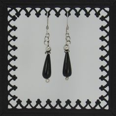 "BE22-Handmade Sterling Silver Earrings with Teardrop Black Onyx and SS Beads. Earrings hang down about 1 3/4\" and have a hand crafted design on top to make them unique. All of my pieces are one of a kind and made by me from start to finish. If you would like more information on my jewelry or me please go to my website at: www.denimanddiamondjewelry.com Thanks for looking! Feel free to contact me with any questions or more info on this piece. Patti" Black Beads Dangle Earrings Gift, Teardrop Black Bead Jewelry Gift, Teardrop Black Beads Jewelry As Gift, Teardrop Black Beads Jewelry Gift, Black Beaded Dangle Earrings Gift, Black Beaded Dangle Earrings For Gifts, Teardrop Black Beaded Jewelry For Gift, Teardrop Black Beaded Earrings As Gift, Black Beaded Teardrop Earrings For Gift