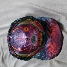 Adjustable, Approx 8" Diameter At Largest Setting Never Worn Multicolor Visor Baseball Cap For Streetwear, Multicolor Baseball Cap For Streetwear, Purple Baseball Cap For Streetwear, Multicolor Snapback Baseball Cap For Outdoor, Multicolor Streetwear Hat, One Size Fits Most, Purple Curved Brim Hat For Streetwear, Casual Purple Visor Baseball Cap, Adjustable Purple Trucker Hat With Curved Brim, Trendy Multicolor Snapback Hat For Streetwear