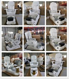 several pictures of different types of medical equipment in various stages of development and assembly, including the operation of an operating chair