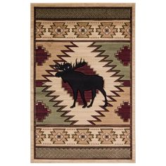 Santa Fe Moose Rug Weavers Cottage, Moose Silhouette, Rustic Area Rugs, Moose Decor, Southwestern Area Rugs, Bear Decor, Carved Designs, Warming Up, Geometric Background