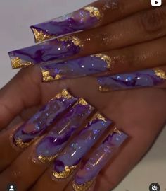 21s Birthday Nails, Long Nail Designs Coffin, Purple Long Acrylic Nails, Purple Glitter Nails Acrylic, Long Extra Nails, Nail Encapsulated Design, Aquarius Nails Acrylic, Nails Acrylic Birthday, Xxl Nail Designs