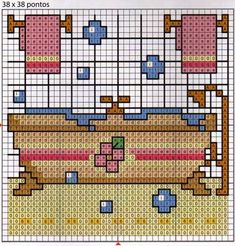 a cross stitch pattern with a couch and chair