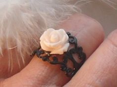 Rose-colored Gothic Jewelry For Gift, Gothic Rose Jewelry For Gift, Gothic Rose Colored Jewelry For Gift, Gothic Rose-colored Jewelry For Gifts, Handmade Gothic White Jewelry, Black Flower-shaped Rings For Gifts, Black Flower Shaped Ring For Gifts, Black Flower Shaped Rings For Gift, Victorian Items