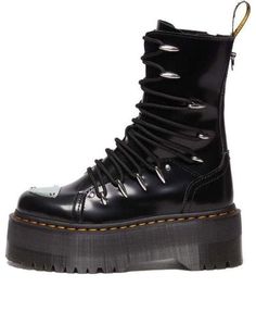 (WMNS) Dr. Martens Jadon Hi LTT Max Leather Platform Boots 'Black' 30964001 Punk High-top Leather Platform Boots, Gothic Leather Platform Boots With Round Toe, Punk Leather Platform Boots With Metal Feet, High-top Leather Moto Boots With Metal Feet, Punk Style Leather Platform Boots With Metal Feet, Punk Leather Boots With Reinforced Heel, Black Punk Patent Leather Platform Boots, Leather Ankle Moto Boots With Metal Feet, Punk Patent Leather Boots With Round Toe