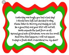 a poem written in red, green and white with an elf's hat on it