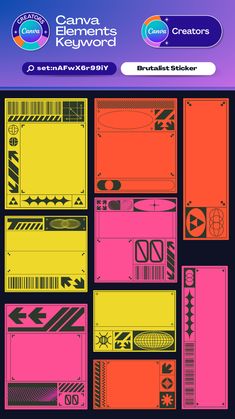 the back side of a computer screen with different colors and designs on it, including an arrow