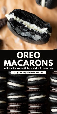 oreo macarons with vanilla cream filling and chocolate cookies