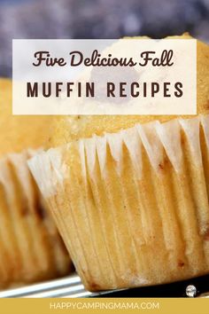 three delicious fall muffins with text overlay that reads, five delicious fall muffins