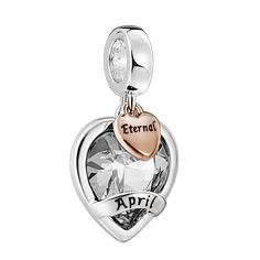 PRICES MAY VARY. [Material]: Birthstone Charm is made of Copper,plated with white gold. Lead free, nickel free, this charms is friendly to sensitive skin. High quality cubic zirconia catch the light from every angle, and the sparkle is very brilliant. [Design]: The birthstone charm has a crystal clear CZ, "April" engraved on the charm, and "Eternal" engraved on a rose gold dangle heart. April Birthstone symbolizes eternal, represents your expectation of the love between you and the one you loved Silver Heart Charms For Birthday, Heart Charm For Birthday And Mother's Day, Silver Heart Charm For Birthday, Anniversary Silver Birthstone Charms, Silver Birthstone Charms For Birthday, Silver Birthday Charms With Birthstone, Silver Birthday Birthstone Charms, April Crystal, Grandma Jewelry