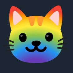 a colorful cat with a mustache on it's face is featured in this image