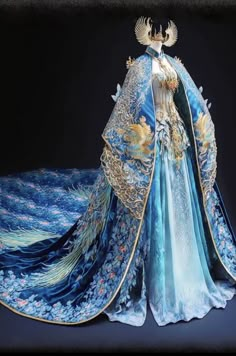 Royal Dresses Queens Fantasy Blue, Fashion Collection Inspiration, Queen Outfit, Dress For Wedding, Fantasy Gowns