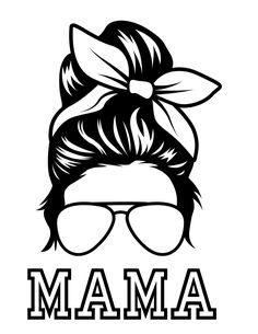 a woman's head with sunglasses and a bow in her hair that says mam