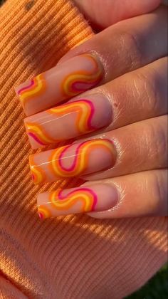 Nail Ideas 2023 Summer, Art Designs Ideas, Hippie Nails, Cute Gel Nails, Acrylic Nails Coffin Short, Summer Acrylic Nails, Orange Nails, Funky Nails, Pretty Acrylic Nails