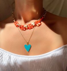 Summer Necklaces Women, Gold Beach Necklaces, Soda Can Charm Necklace, Heart Charm Necklace, Layered Necklace, Summer Jewelry, Gift for Her. - Etsy Orange Chain Jewelry As Gift, Orange Chain Jewelry For A Gift, Layered Pendant Necklace As Gift, Trendy Multicolor Metal Chain Necklace, Trendy Heart-shaped Summer Necklace, Vibrant Adjustable Beach Necklace, Playful Multicolor Necklaces With Charms, Multicolor Enamel Charm Necklaces, Gold Beach